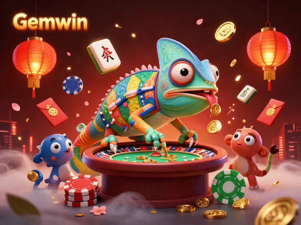 Experience Gemwin's vibrant online gaming world with our colorful and dynamic casino illustration.