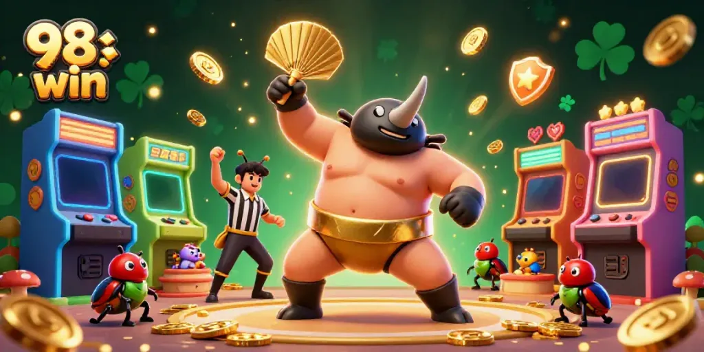 Experience the excitement of 98 win with dynamic game elements and visual energy in this stunning digital illustration.