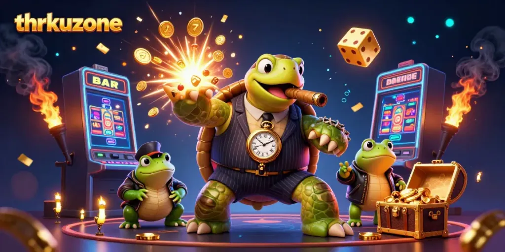 Experience excitement with thrkuzone as a snapping turtle in a suit leads the casino action.