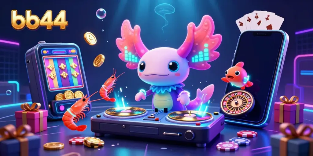 Spin the reels with bb44 in a vibrant underwater DJ scene filled with casino elements.