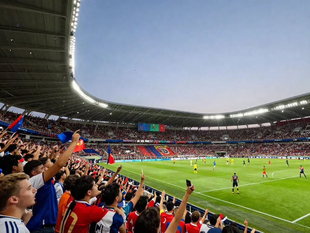 TOP10สนาม featuring an energetic football match with cheering fans and players in action.