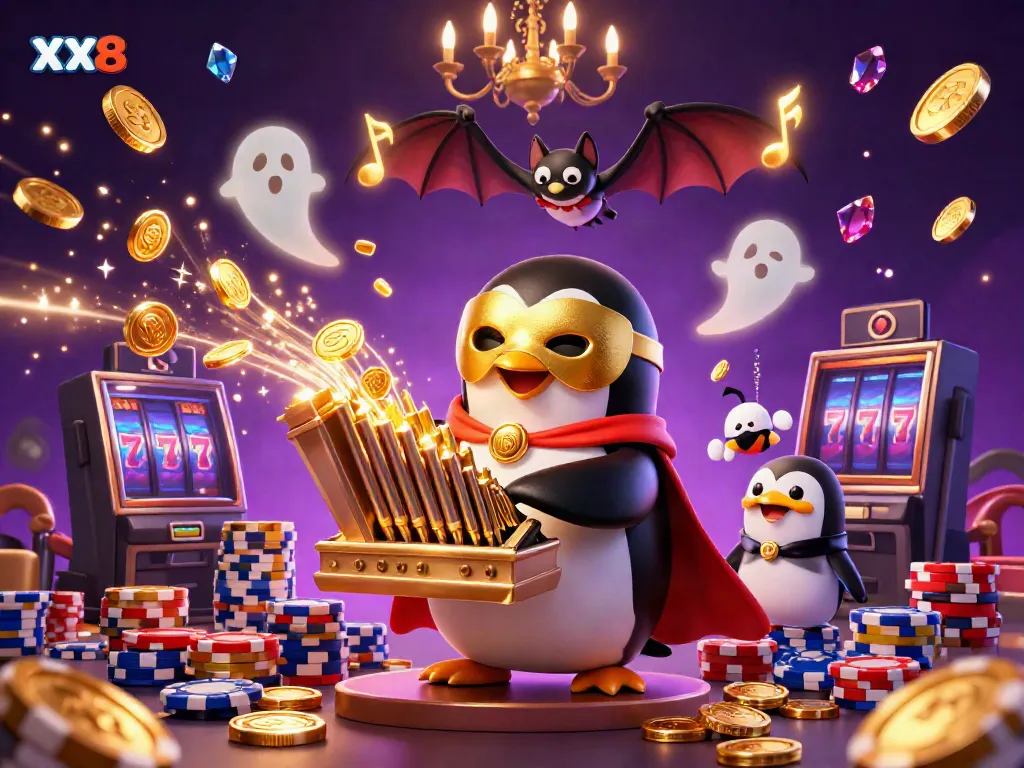 Experience the excitement of XX8 with golden coins and dynamic casino elements in vibrant 3D art.