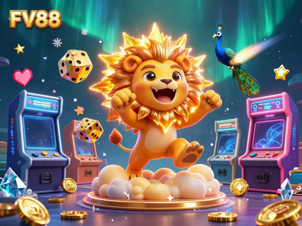 Experience thrilling online gaming at FV88 with colorful casino elements and vibrant 3D characters.