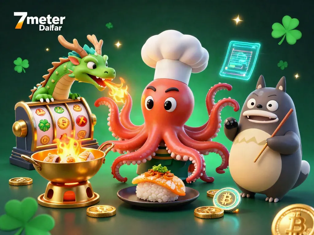 Engage with thrilling gaming experiences at 7meter Daftar, featuring vibrant characters and gold symbols.