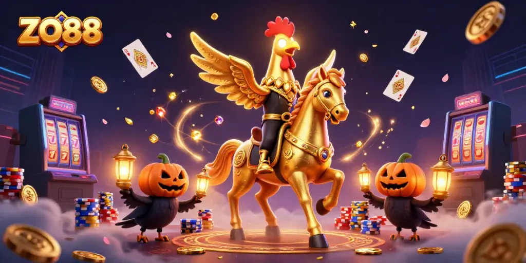 Experience thrilling gameplay at ZO88 with a captivating 3D casino scene featuring unique characters.