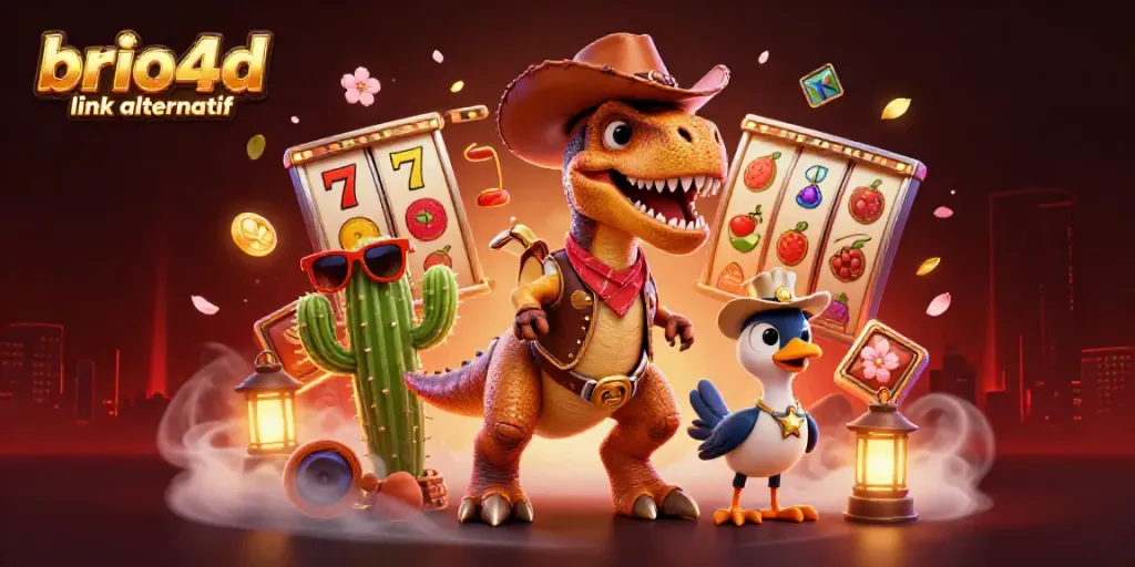 Spin the reels of excitement with brio4d link alternatif in a vibrant 3D casino scene featuring playful characters.