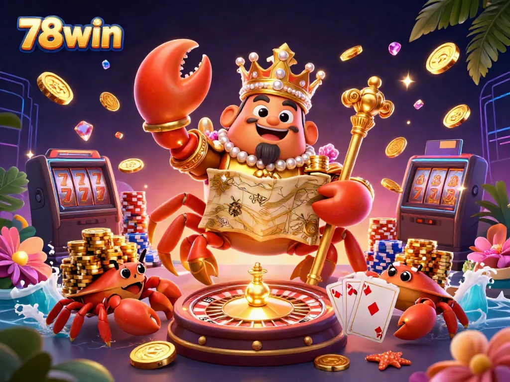 Engage in thrilling gameplay with 78win as the golden crab emperor leads a dynamic casino scene.
