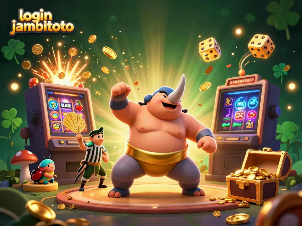Experience the excitement of login jambitoto with dynamic casino elements, dazzling coins, and vibrant characters.