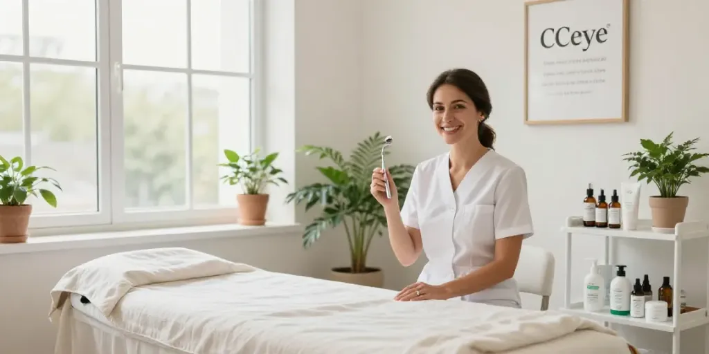 Welcoming beauty treatment room where Augenringe entfernen is performed by a skilled aesthetician.