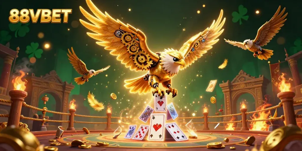 Engage with thrilling gameplay at 88VBET featuring a cybernetic eagle amid gaming elements in stunning detail.