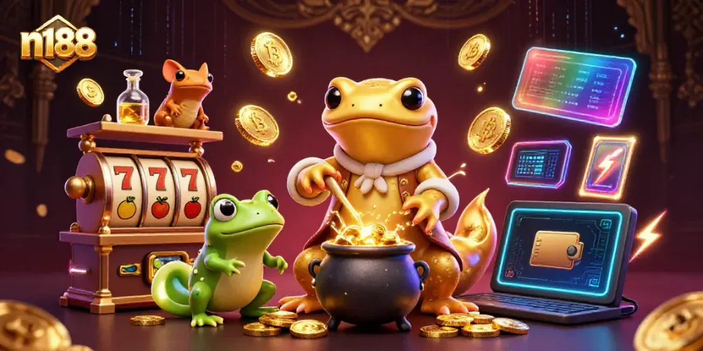 Experience n188's thrilling 3D casino adventure with golden alchemists,coastal elements, and dynamic slot games.