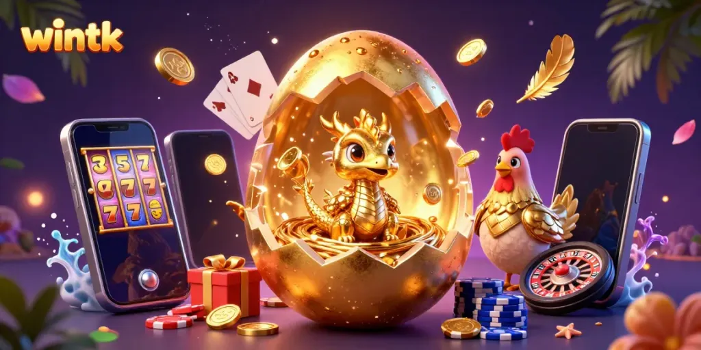 Experience thrilling gameplay at wintk featuring a dazzling golden dragon and poker elements.