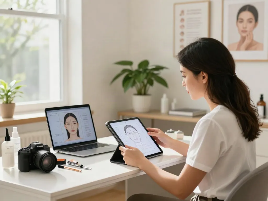 Alternatives to QOVES service analysis in a bright consultation room with a woman reviewing her facial report.