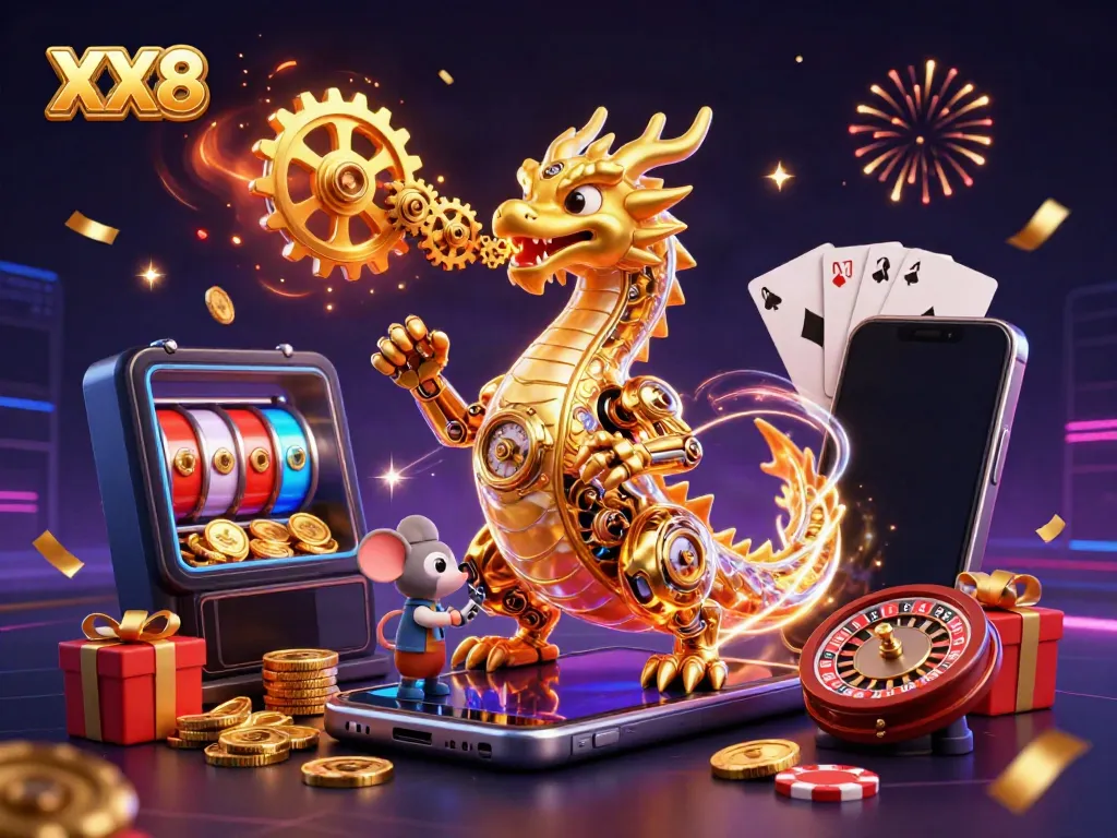 Experience thrilling play with XX8 as a golden dragon ignites the excitement of gambling.